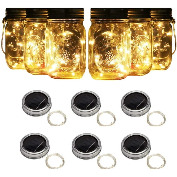 Jars & Handles Not Included Christmas Decor 6 Pack Solar Jar Lids for Mason Jars with 20 LED Fairy String Lights 6, Warm White-20LED Garden Party Yard Wedding Fit for Patio 
